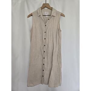 Halston Womens Small 100% Linen Sleeveless Dress Beige Resort Vacation Old Money